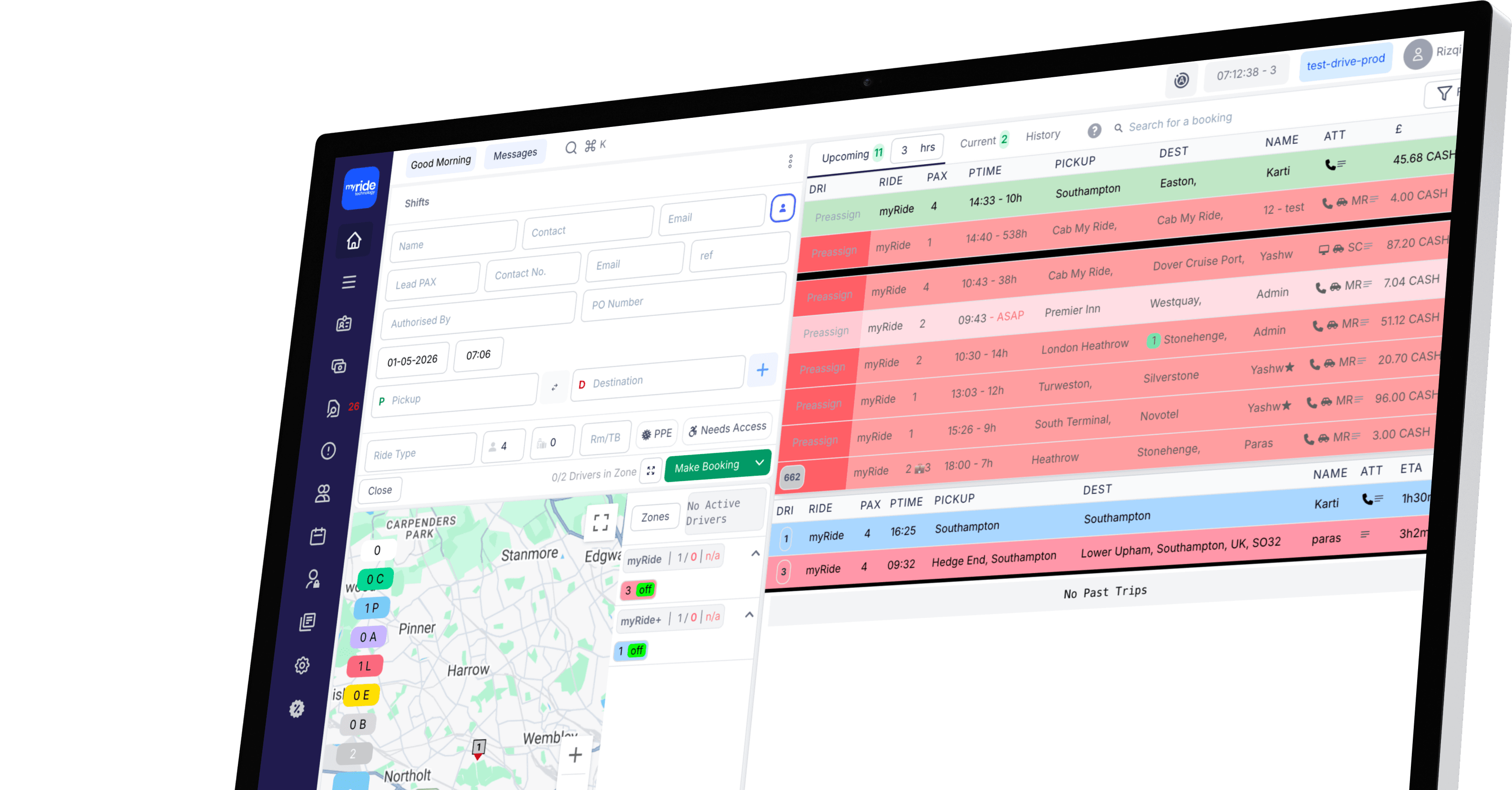 The MyRide dispatch dashboard on mobile.