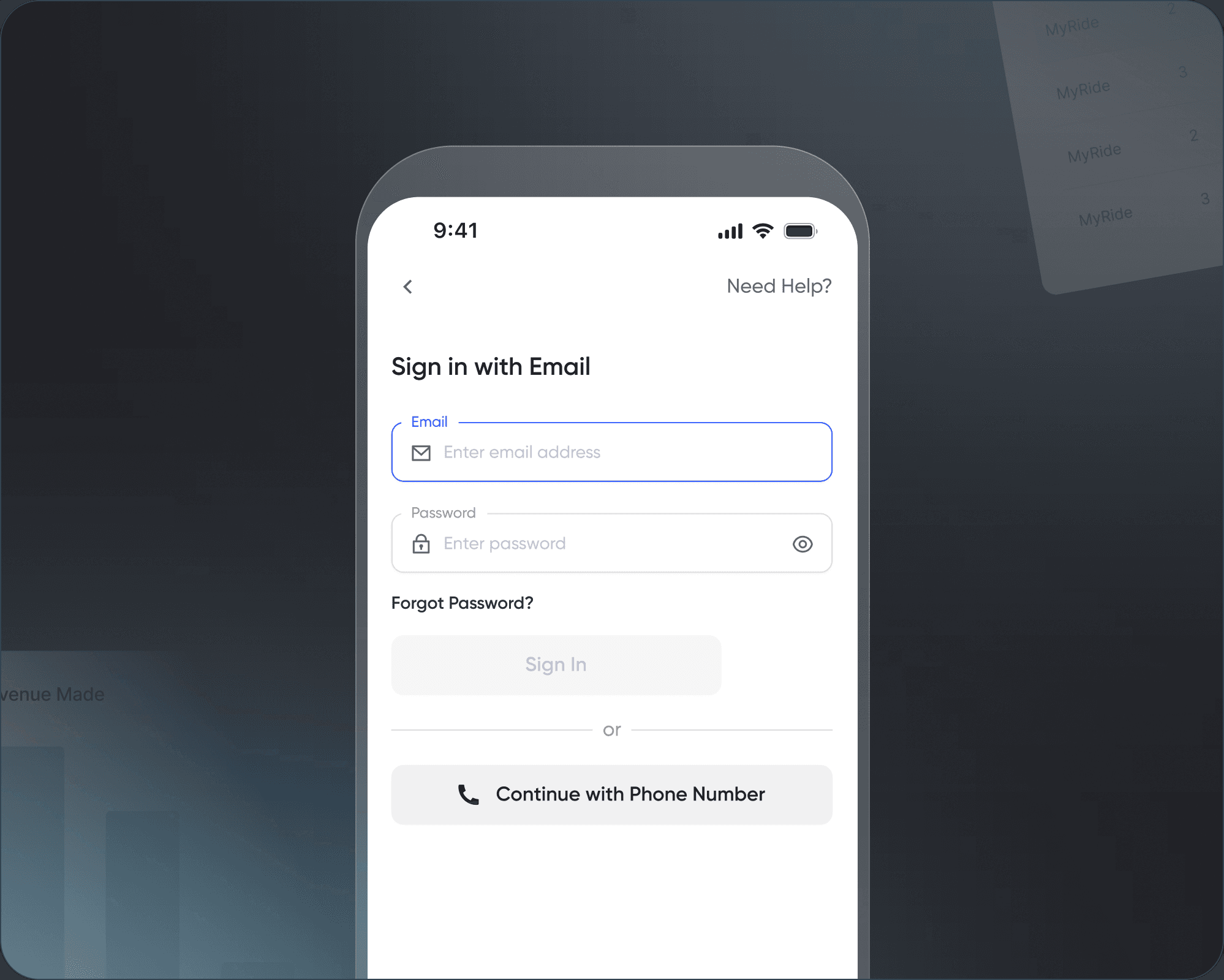 Customer App sign-in with surrounding analytics cards.