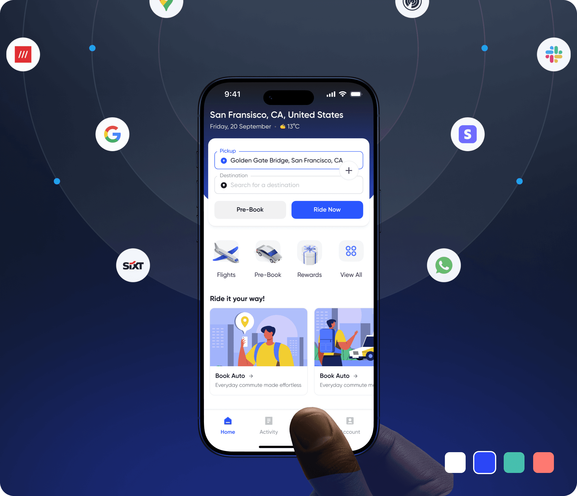 Customer App on a phone with connected integrations.