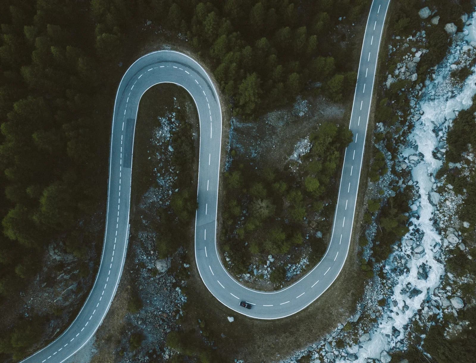 An aerial view of a winding highway