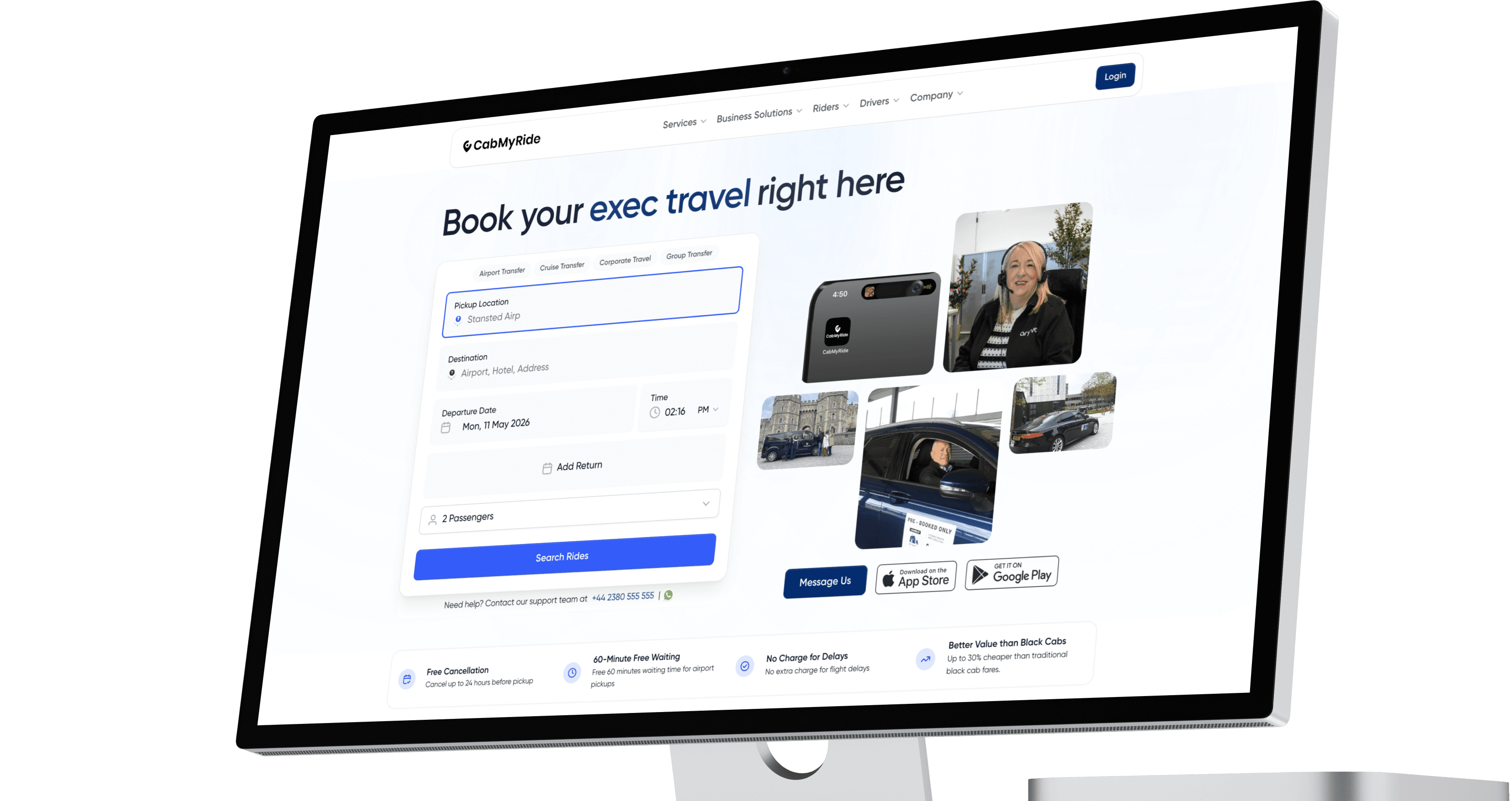 MyRide booking portal displayed on a desktop monitor