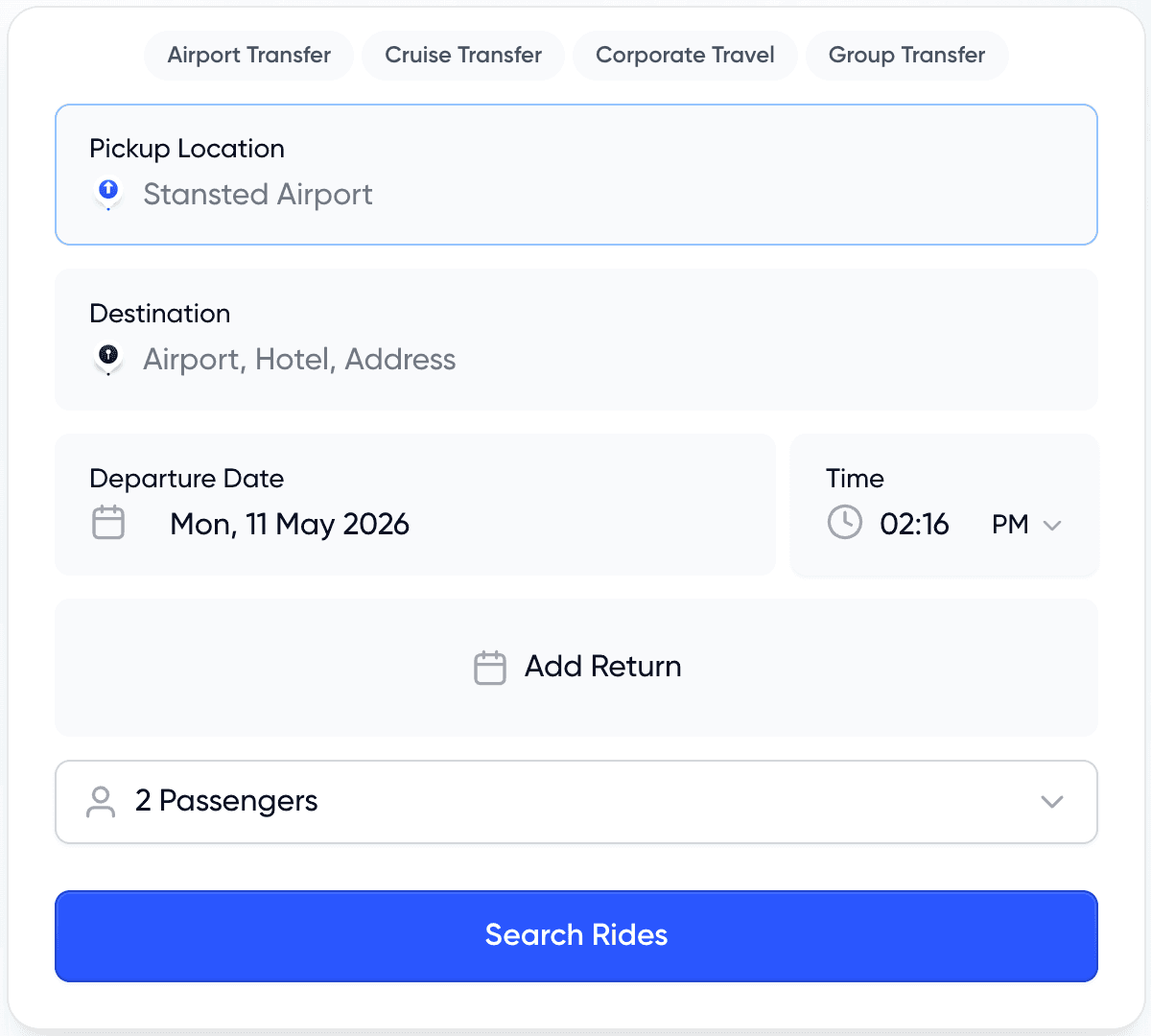 Trip Configuration booking portal interface