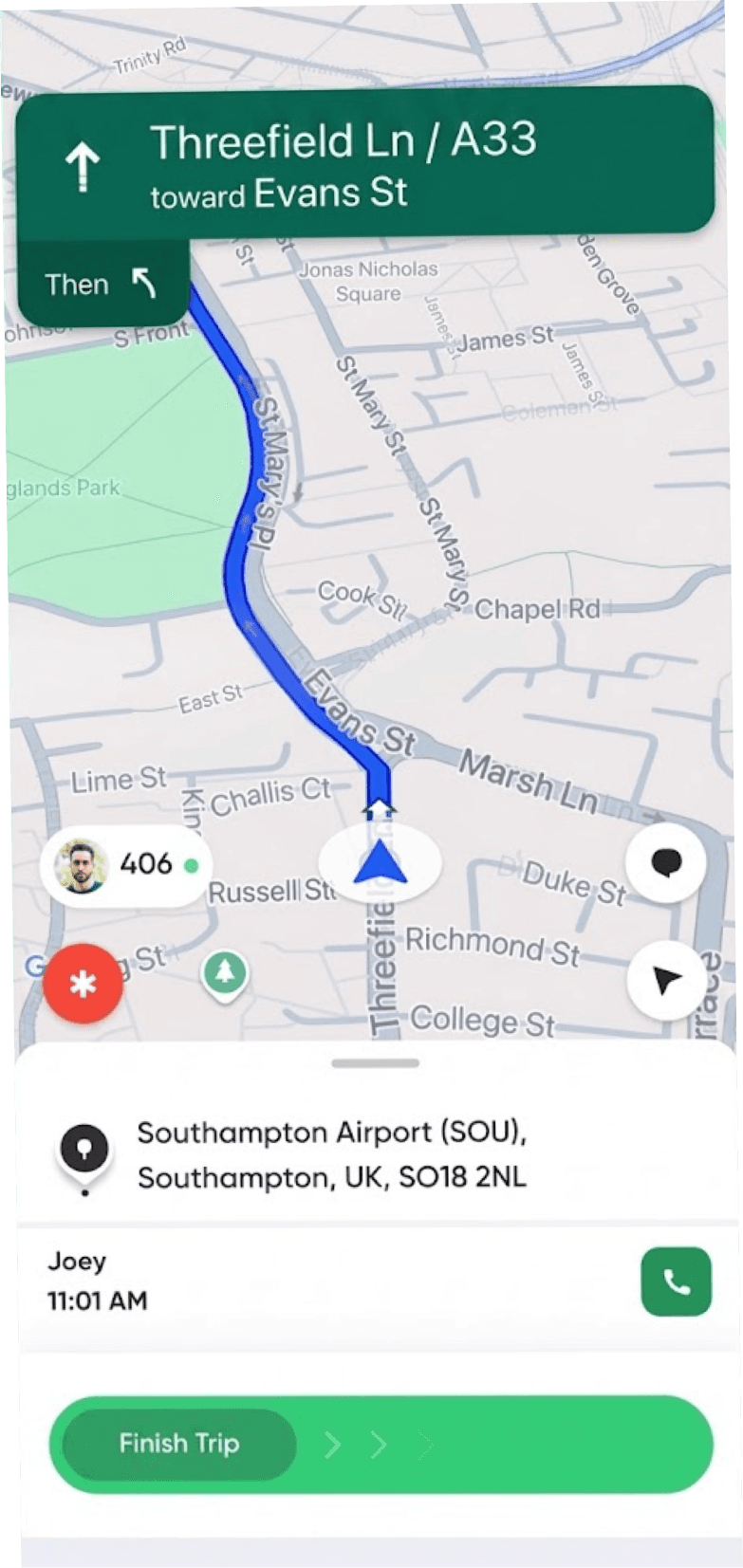 MyRide Driver App navigation screen