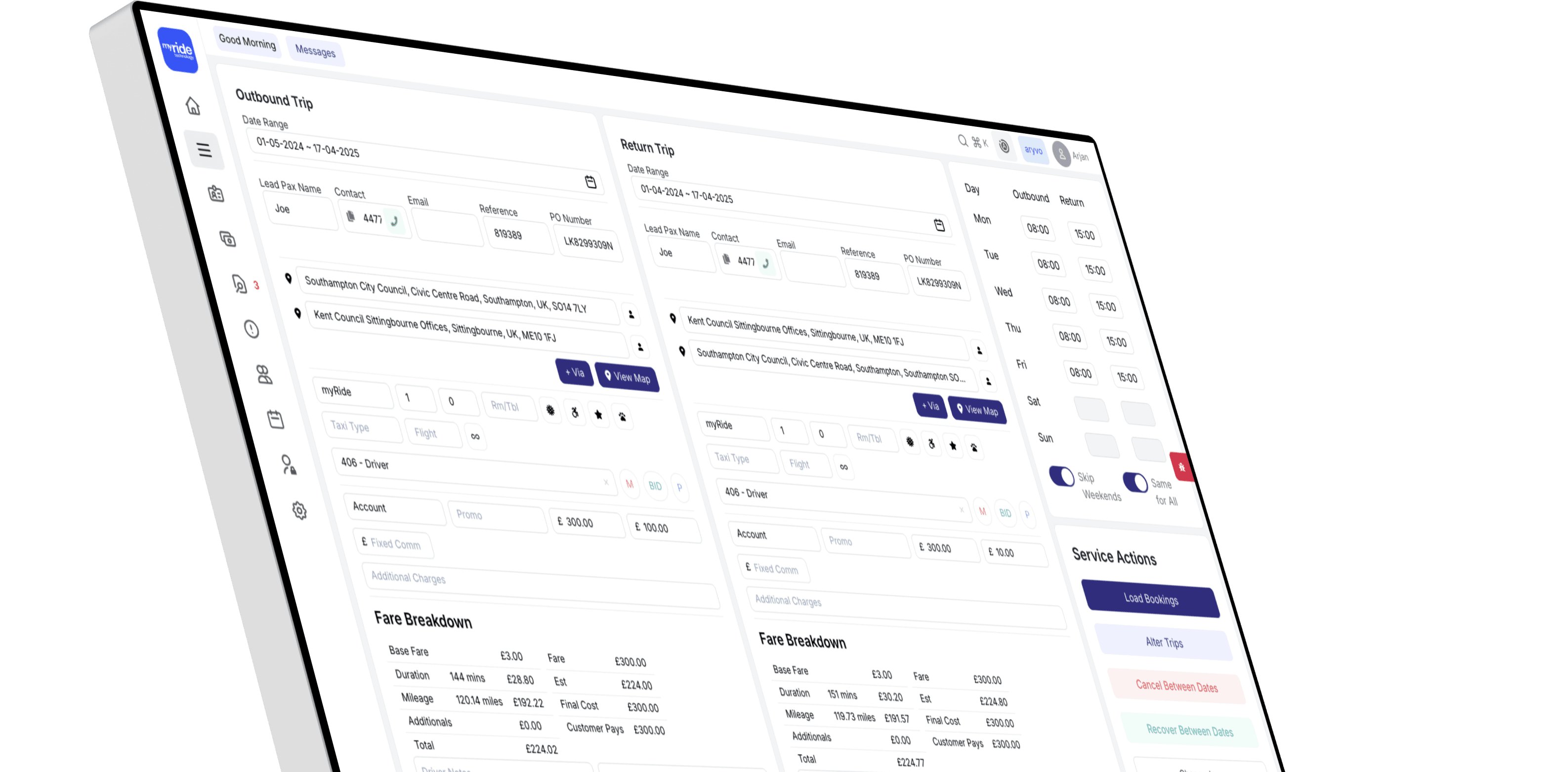 MyRide recurring services dashboard