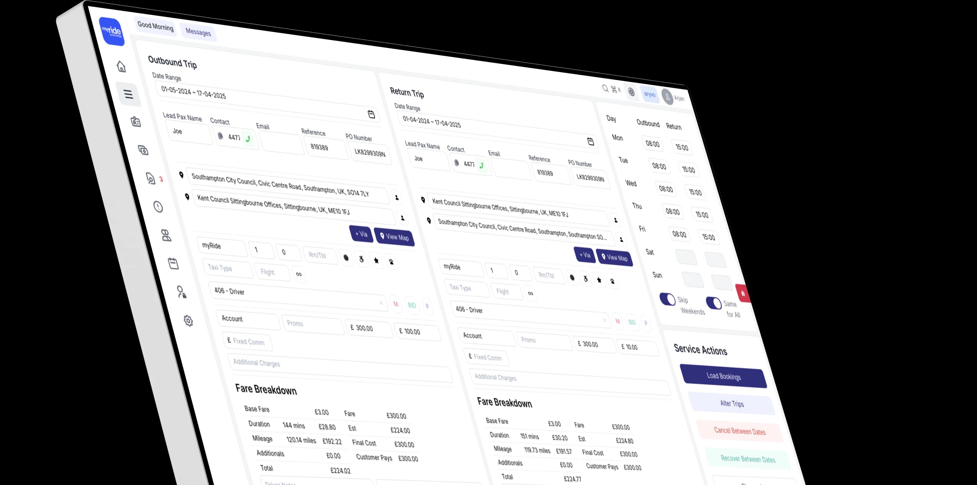 MyRide recurring services dashboard