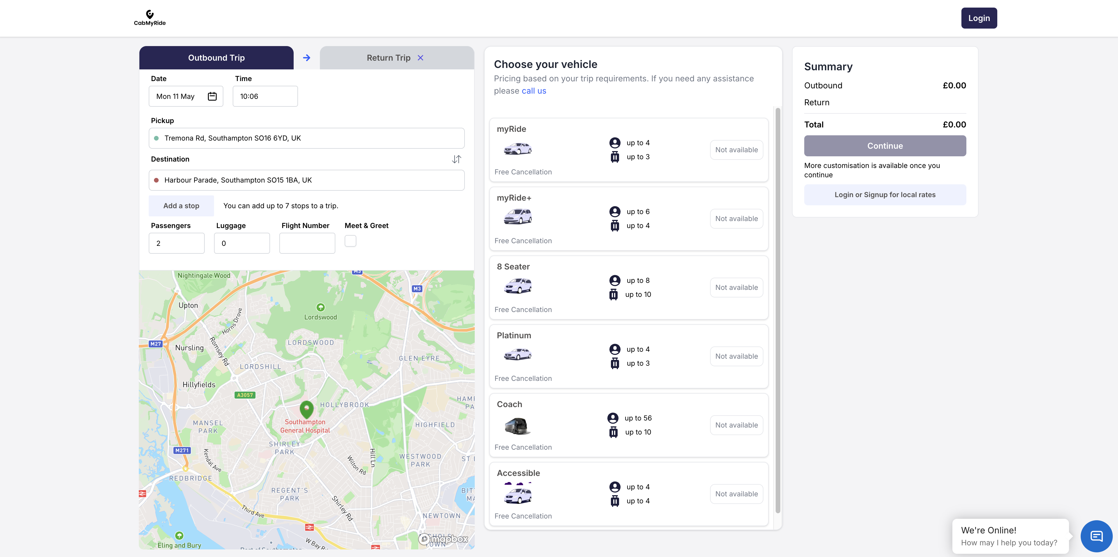 Asset Selection booking portal interface